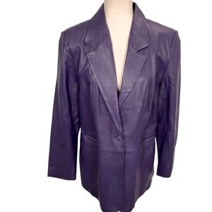 Denim & Co Blazer Womens Large Purple Soft Leather Y2K Single Button‎ Jacket NWT